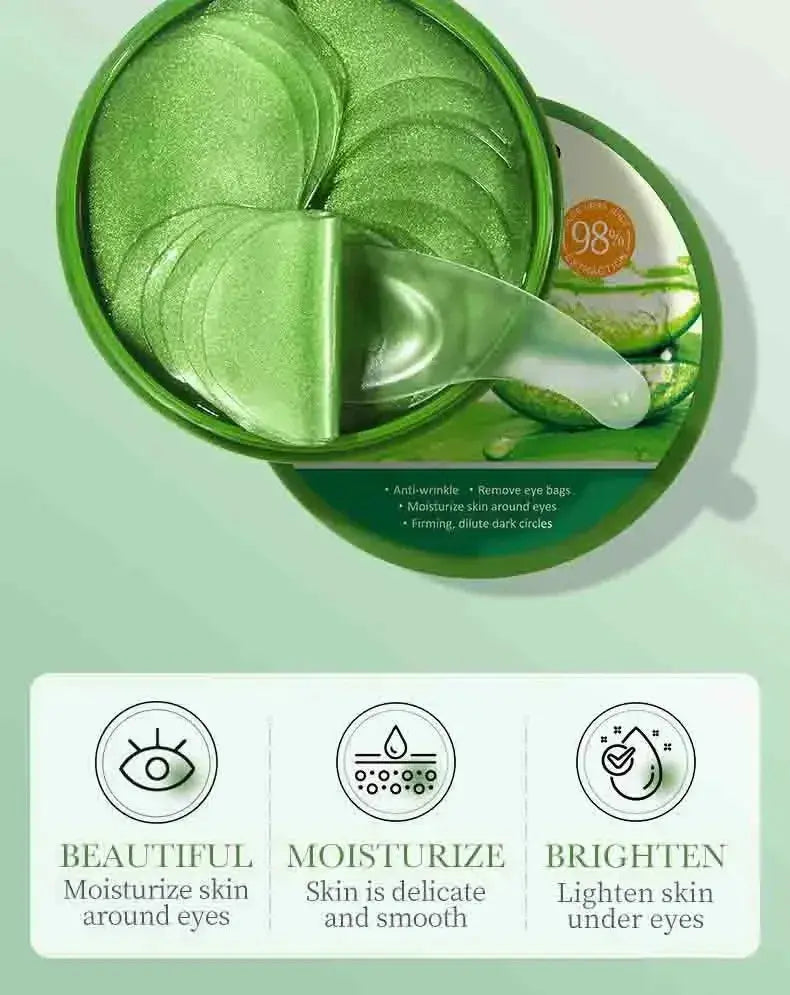 Round container of green eye mask gel pads and white applicator stick