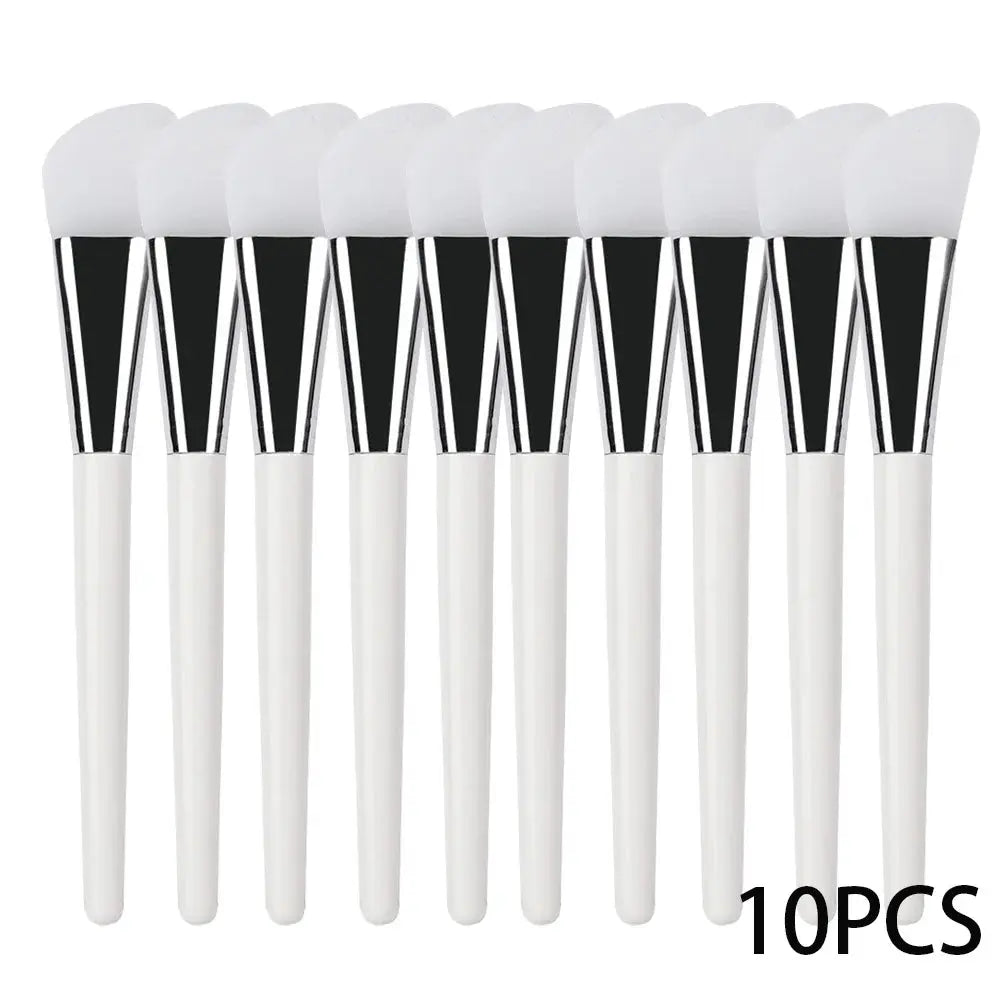 Silicone facial mask applicator brushes, 10-piece set, white handles and soft tips