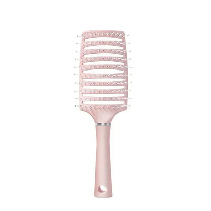 Pink anti-static wet hair massage comb brush, rectangular pin head and grip handle.