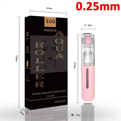Pink micro-infusion roller applicator with clear head and boxed beauty device