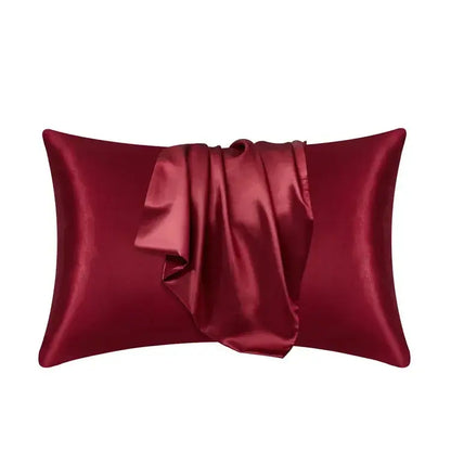 Mulberry silk pillowcase, burgundy red with envelope opening and fold-over flap