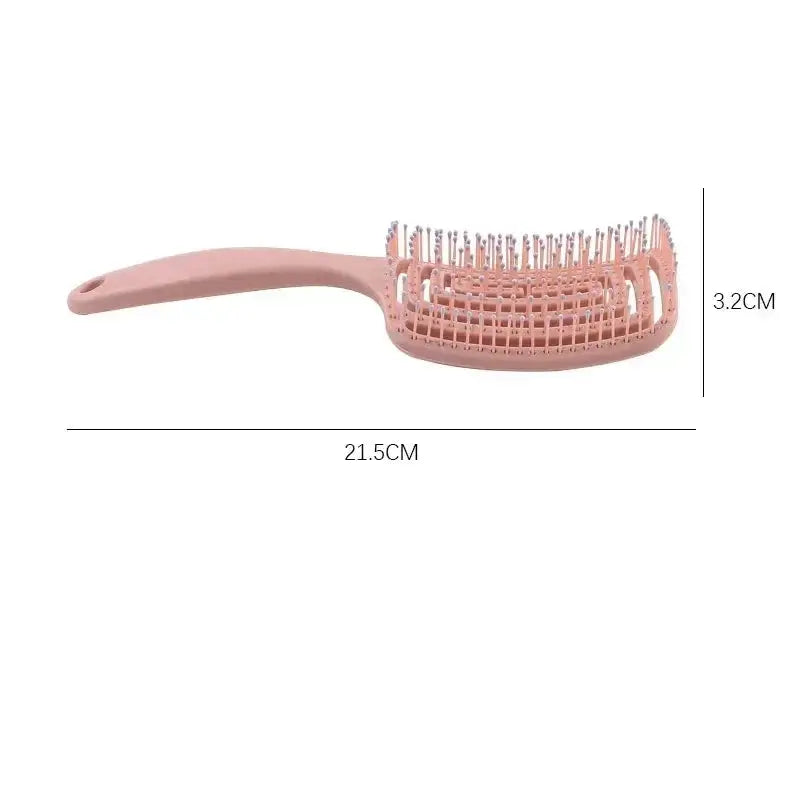 Rose pink anti-static massage hair brush comb with vented bristle pad and long handle