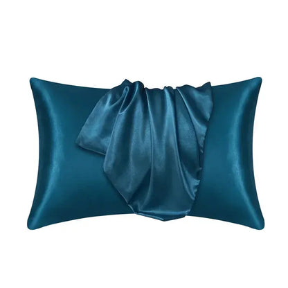 Mulberry silk pillowcase, teal-blue with envelope opening and fold-over flap
