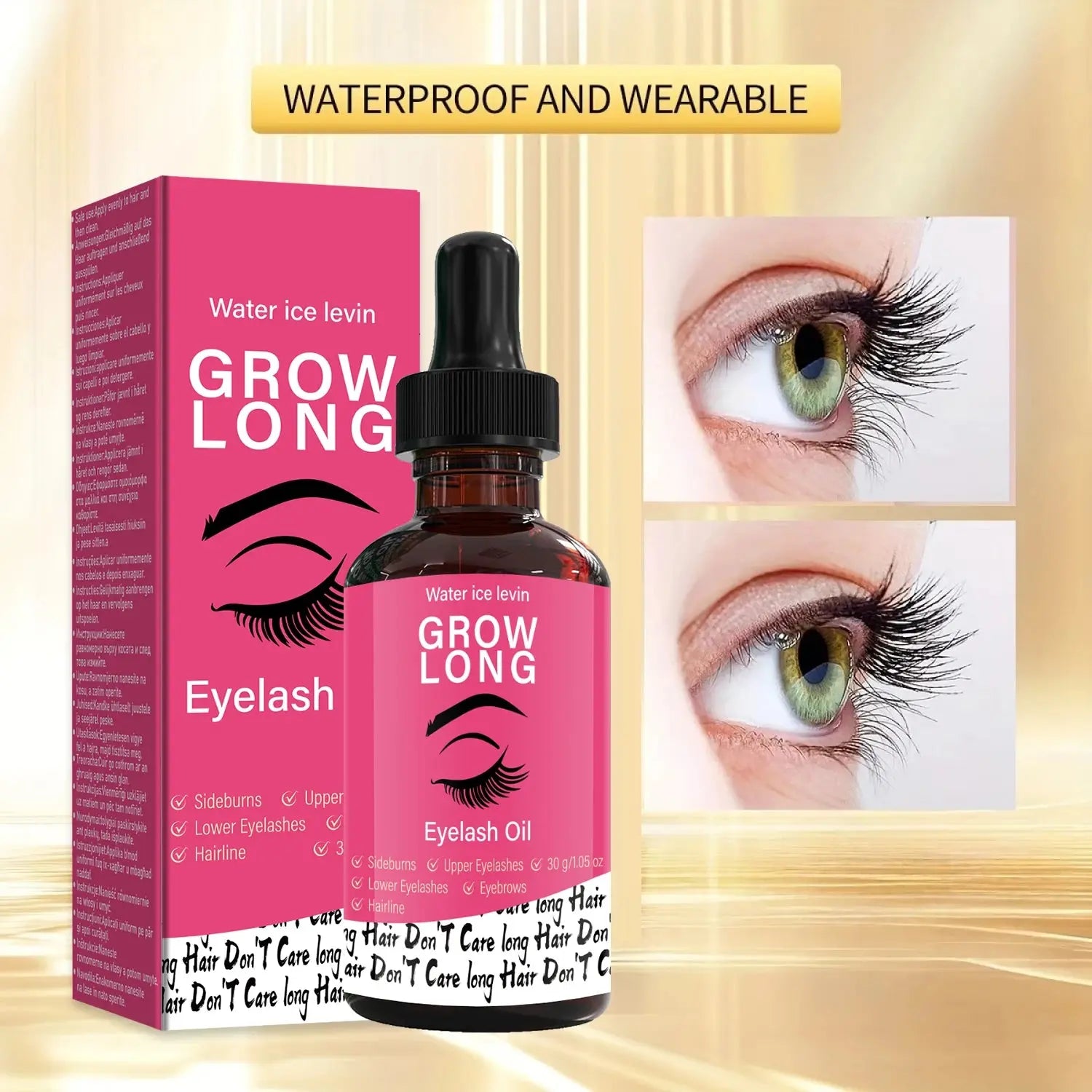 Eyelash oil serum bottle with pink Grow Long box for lashes