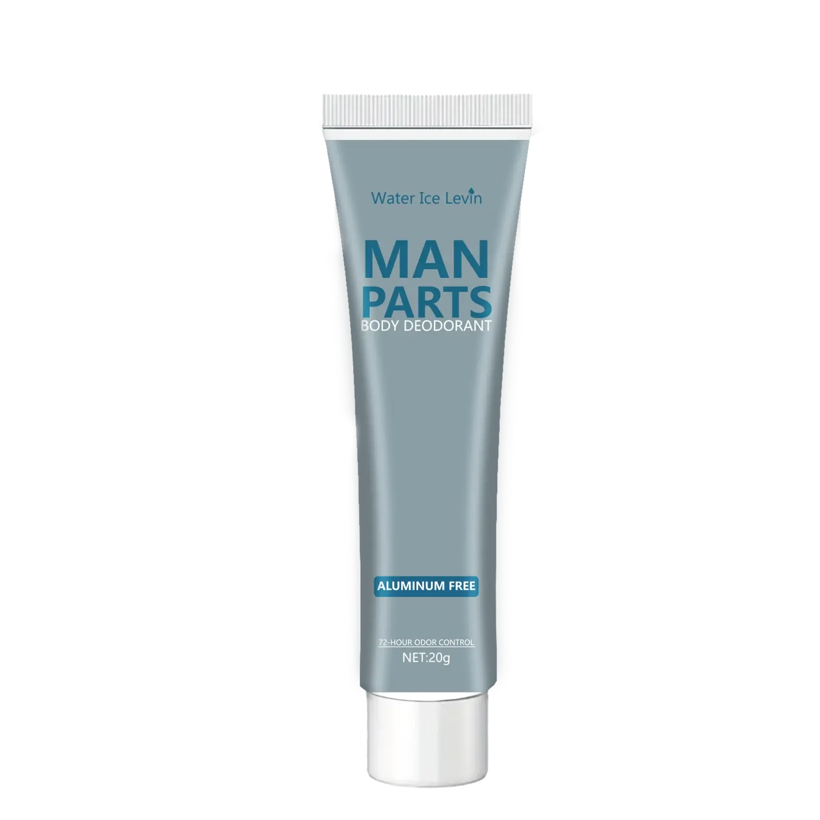 Aluminum-free body deodorant cream tube, light blue with white ribbed cap