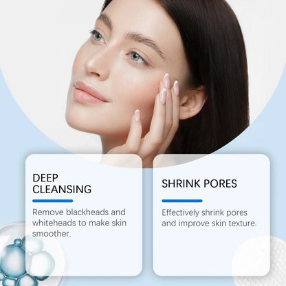 Facial toner pads: white pad pressed to cheek by a woman with blue eyes