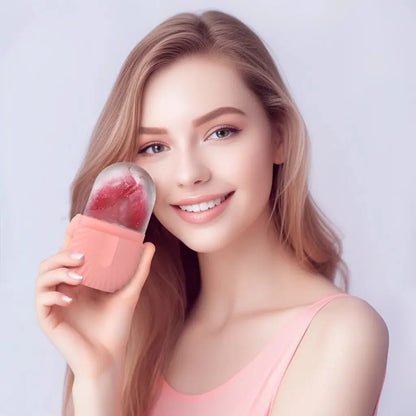 Pink silicone facial ice roller for face and eye contouring