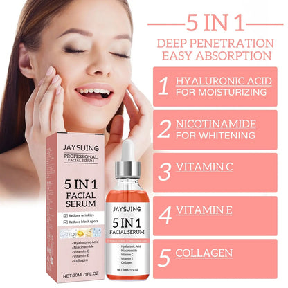 5-in-1 facial serum bottle with dropper and boxed package, 30ml