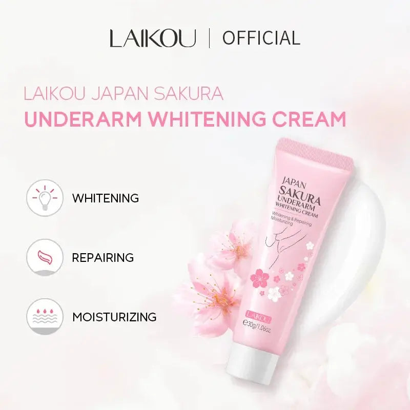 Pink underarm whitening cream tube with floral design and cap