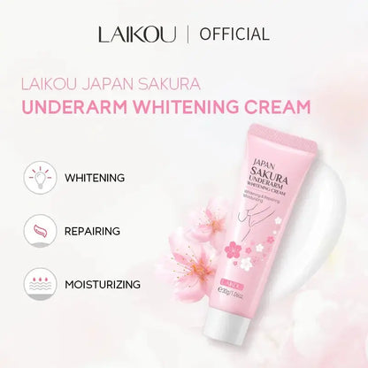 Pink underarm whitening cream tube with floral design and cap