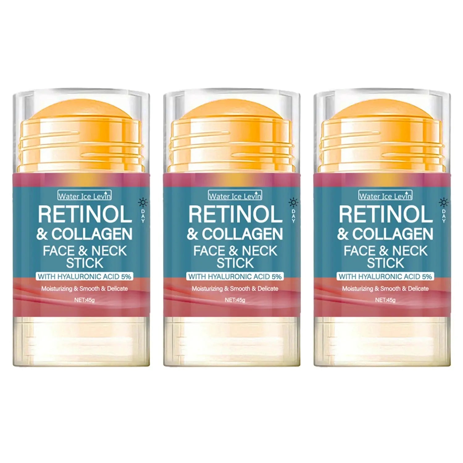Retinol & collagen face and neck care stick, set of three with orange cap