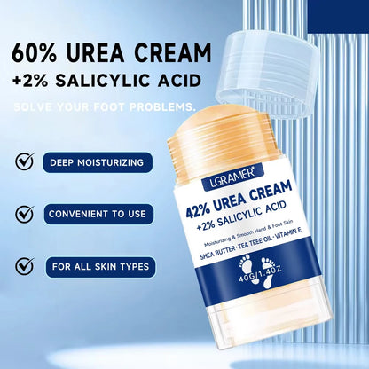 Urea foot cream bottle with 2% salicylic acid, blue-and-white label, 40 g