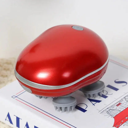 Red scalp massager with dome head and soft silicone kneading nodes