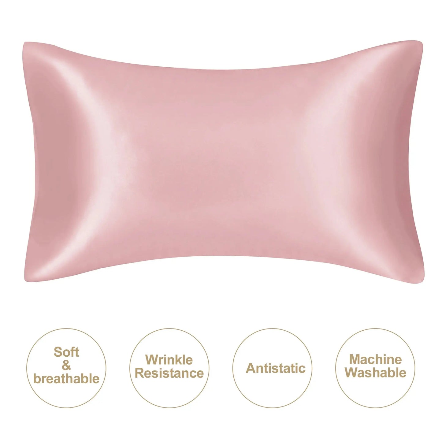 Silk satin pillowcase, cherry pink, anti-static, wrinkle resistant, machine washable
