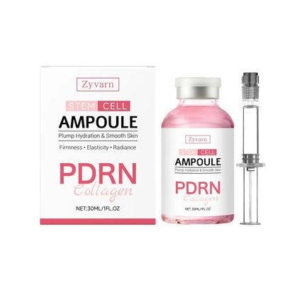 White box and pink PDRN collagen ampoule serum bottle with silver pump