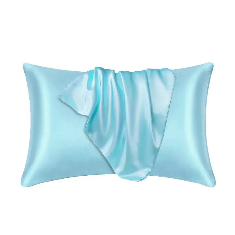 Light blue mulberry silk pillow case with overlapped flap