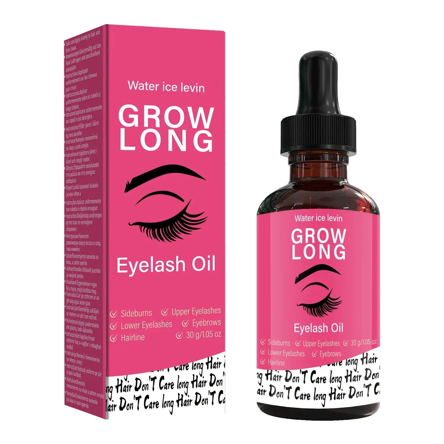 Eyelash oil serum bottle and pink box for lash growth