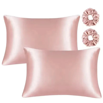 Cherry pink silky satin pillowcases set of two with smooth, glossy surface