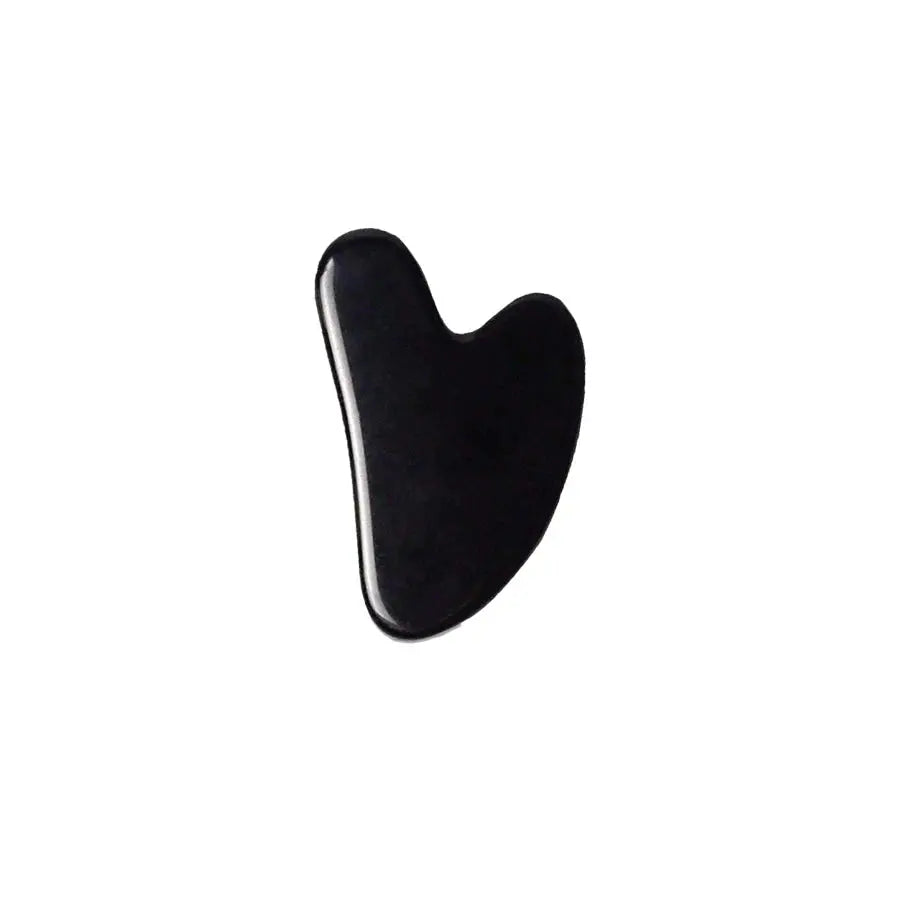 Black facial gua sha tool, heart-shaped with smooth edges