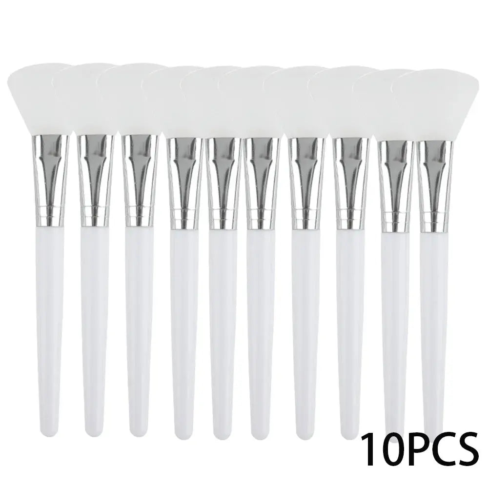 10-piece silicone face mask applicator set with white handles and soft triangular brush heads