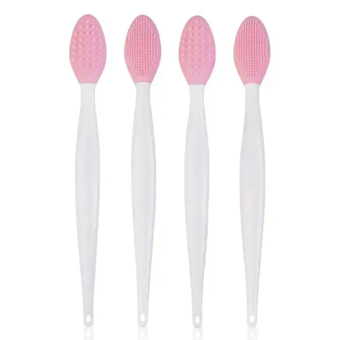 Set of four pink silicone nose cleaning brushes with white handles