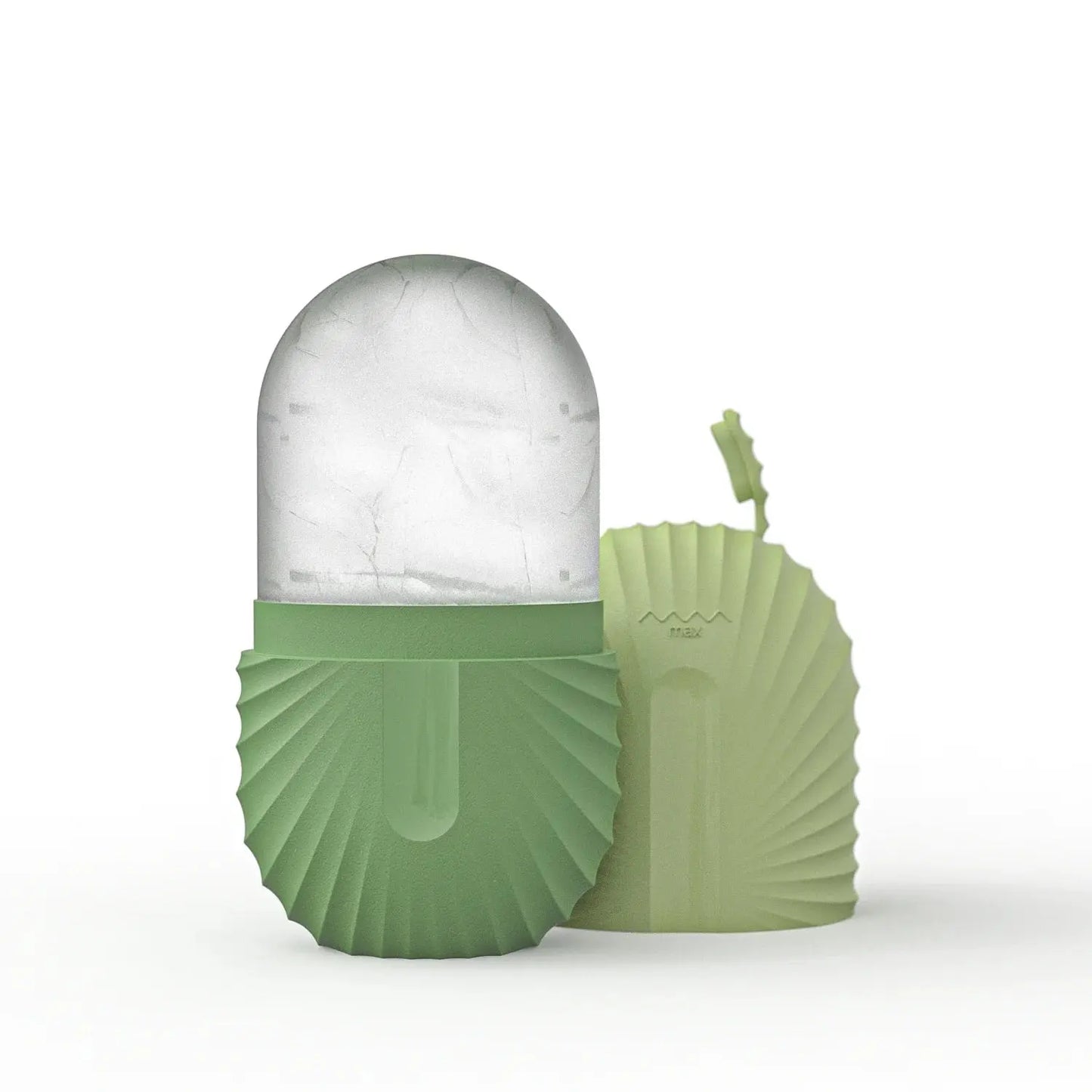 Green silicone ice roller with gray ice dome and matching roller head