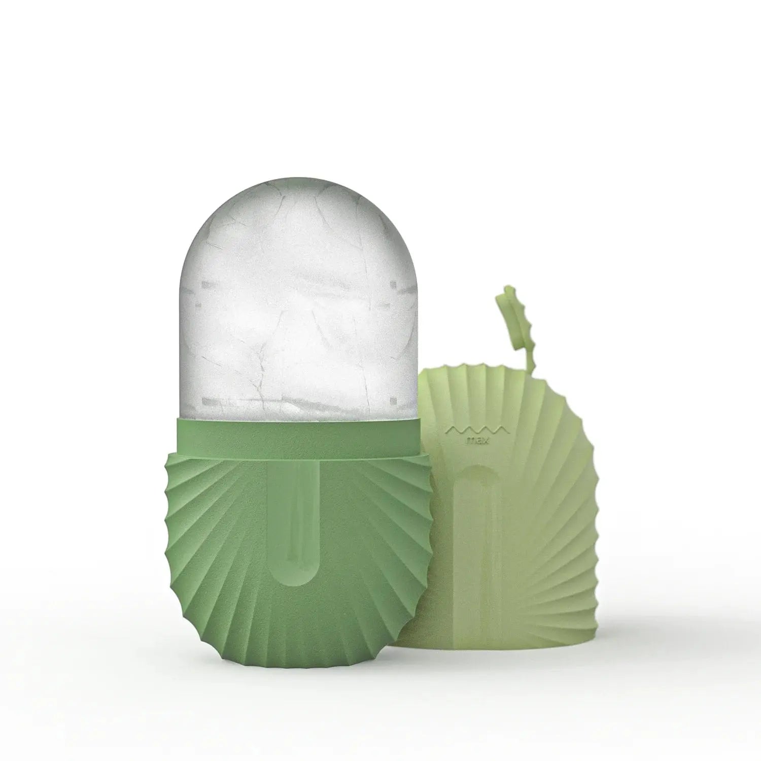 Green silicone ice roller with gray ice dome and matching roller head