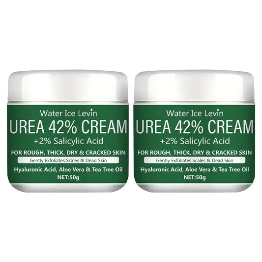 Urea 42% cream jar with 2% salicylic acid label, green stripe, 50g.