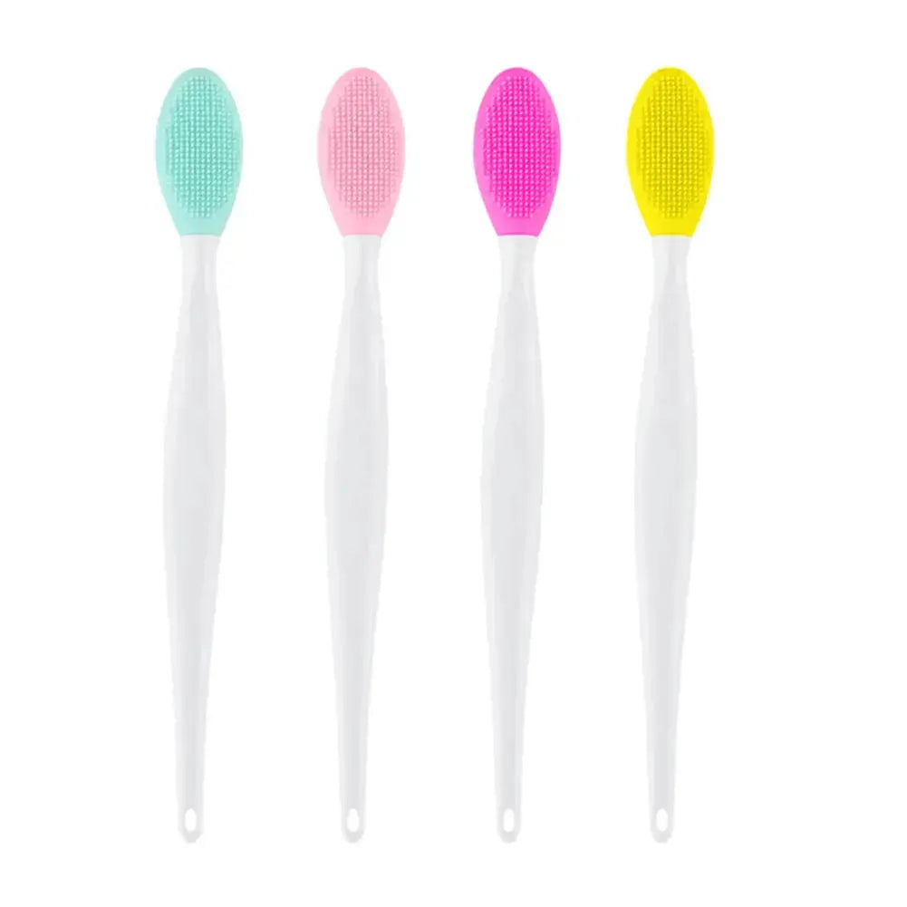 Silicone face cleansing brush set with mint, pink, fuchsia, and yellow exfoliating heads