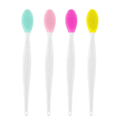Silicone face cleansing brush set with mint, pink, fuchsia, and yellow exfoliating heads