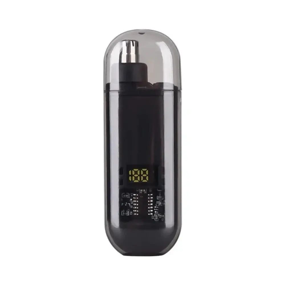 Black translucent nose hair trimmer with metal blade housing