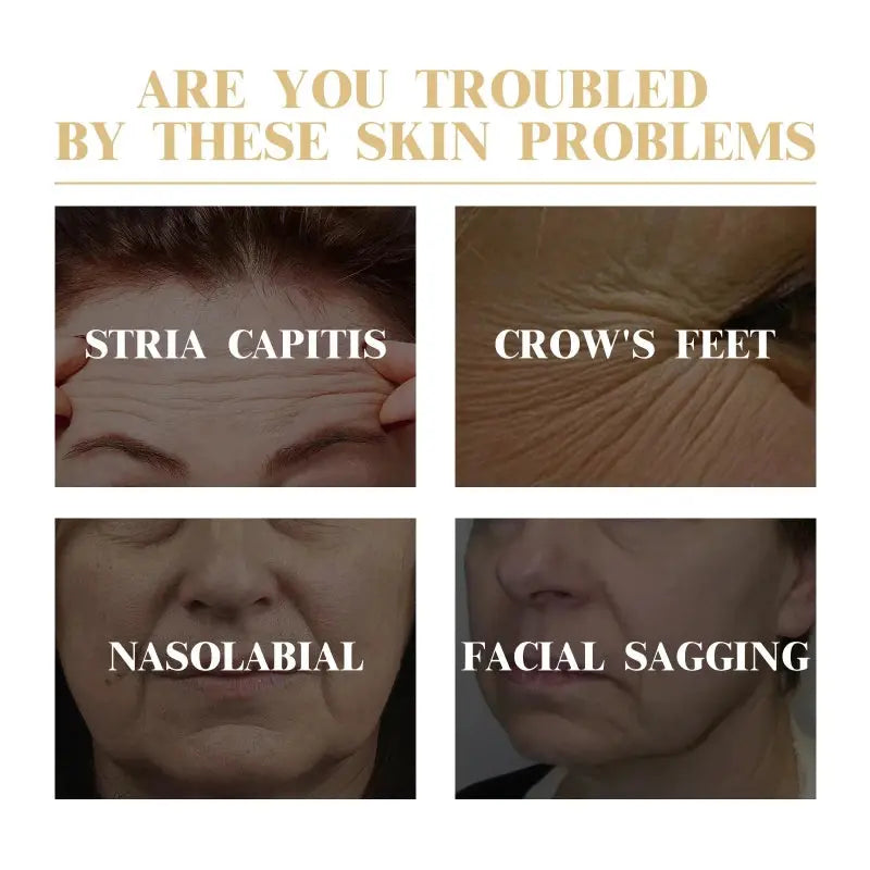 Collagen facial mask benefits poster listing skin concerns like crow's feet and sagging