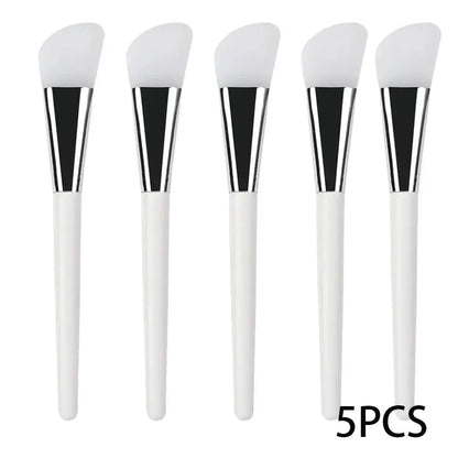 Silicone facial mask applicator brushes, 5-piece set, white handles and soft tips