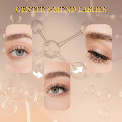 Eyelash oil serum for lashes and brows shown on close-up eye and lashes