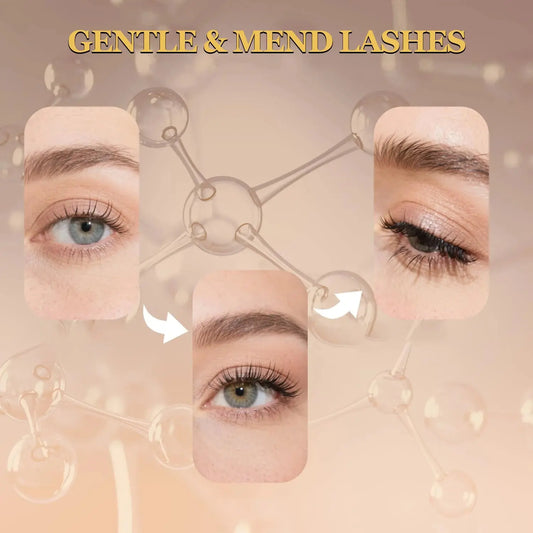Eyelash oil serum for lashes and brows shown on close-up eye and lashes