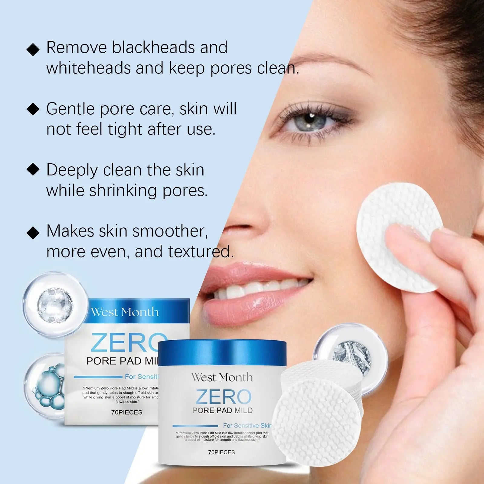 Facial toner pads with two boxed packages and a single white exfoliating pad