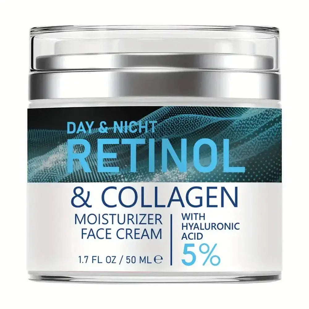 Retinol & collagen face cream with hyaluronic acid, silver-lidded jar