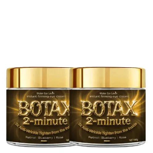 BOTAX 2-minute eye cream jars with black labels and gold caps