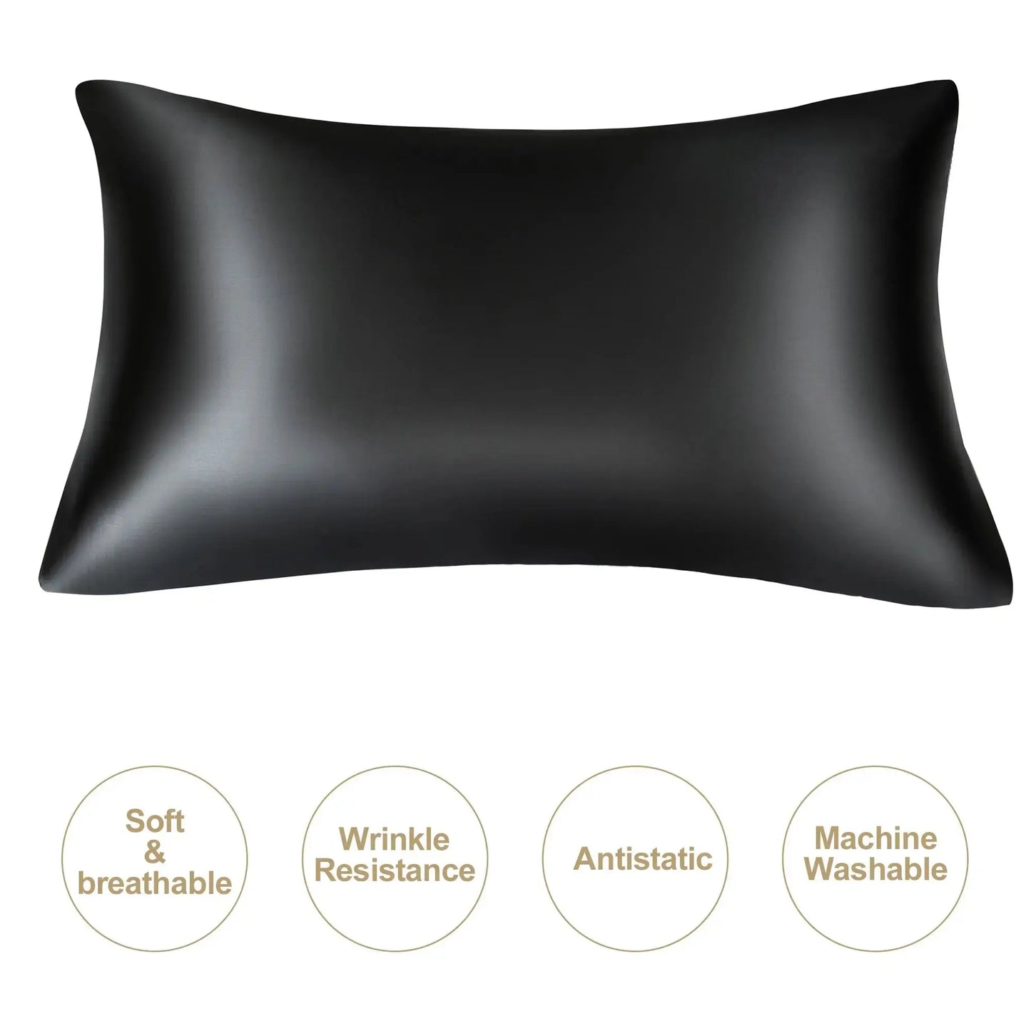 Silk satin pillowcase, black, anti-static, wrinkle resistant, machine washable