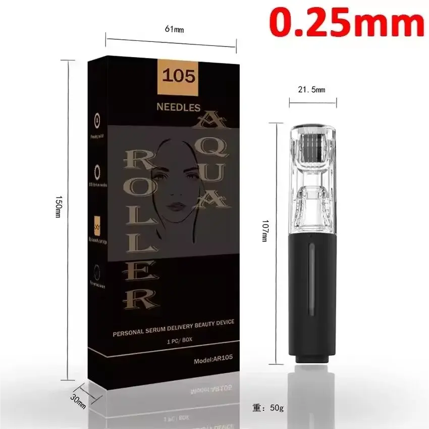 Micro infusion roller beauty device with clear head and black body, tall retail box
