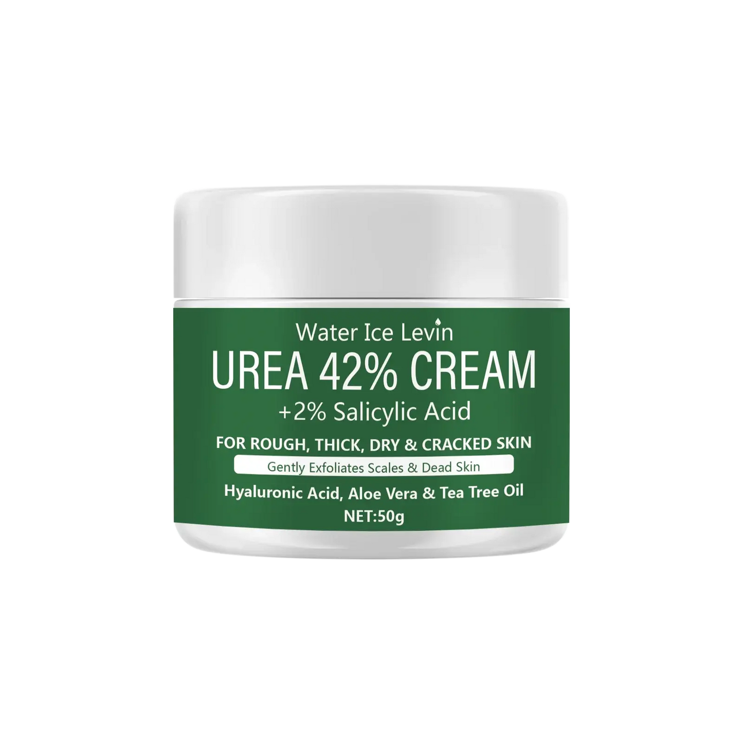 Urea 42% cream jar with white lid and green label, 2% salicylic acid, 50g.