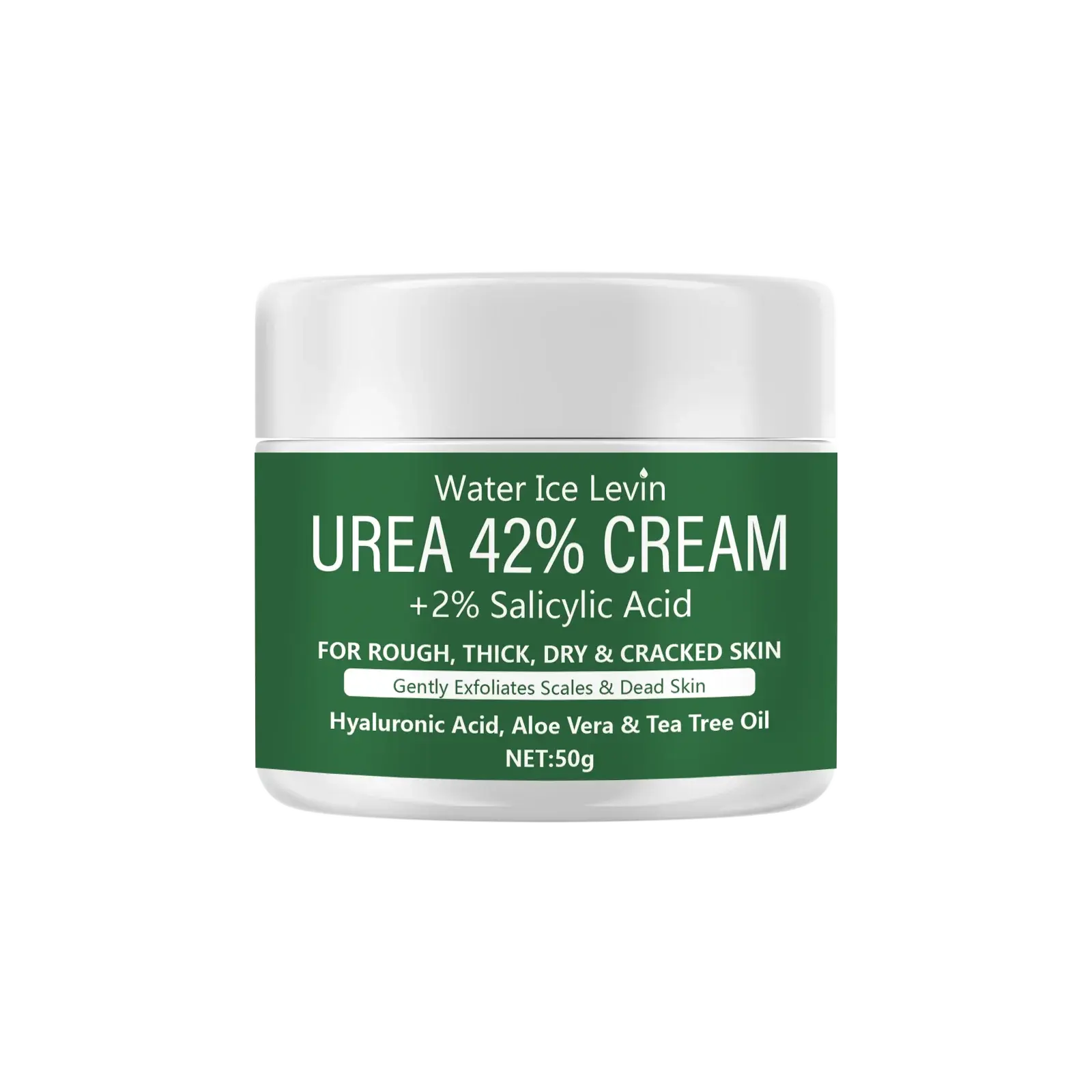 Urea 42% cream jar with white lid and green label, 2% salicylic acid, 50g.