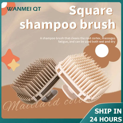 Silicone shampoo scalp massage brush, light tan shown with brown variant