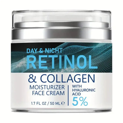 Retinol and collagen day & night face cream jar with silver lid