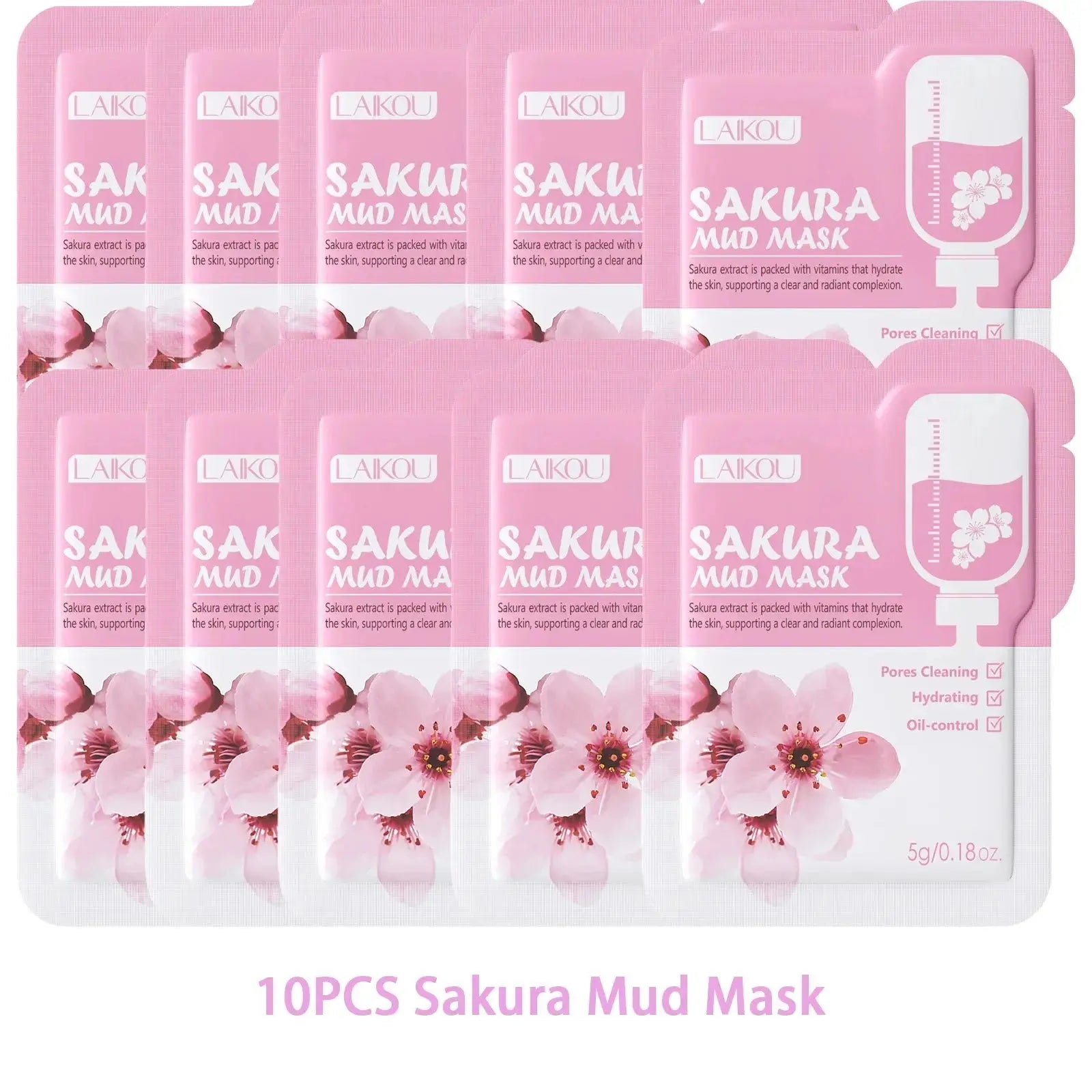 Sakura pink clay mud face mask trial pack, 10 sachets, 5g each