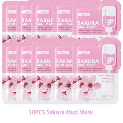 Sakura pink clay mud face mask trial pack, 10 sachets, 5g each