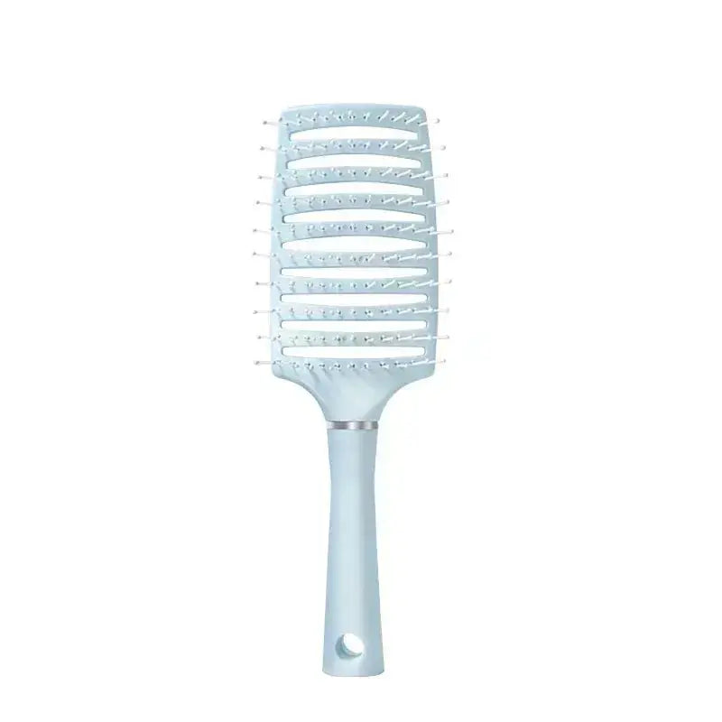 Light blue wet hair massage comb brush with anti-static pins and grip handle.