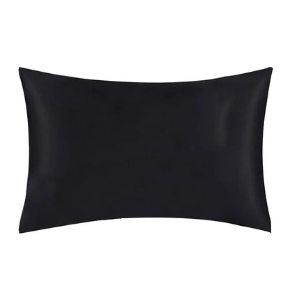 Black silky satin pillowcase with smooth finish and tapered edges
