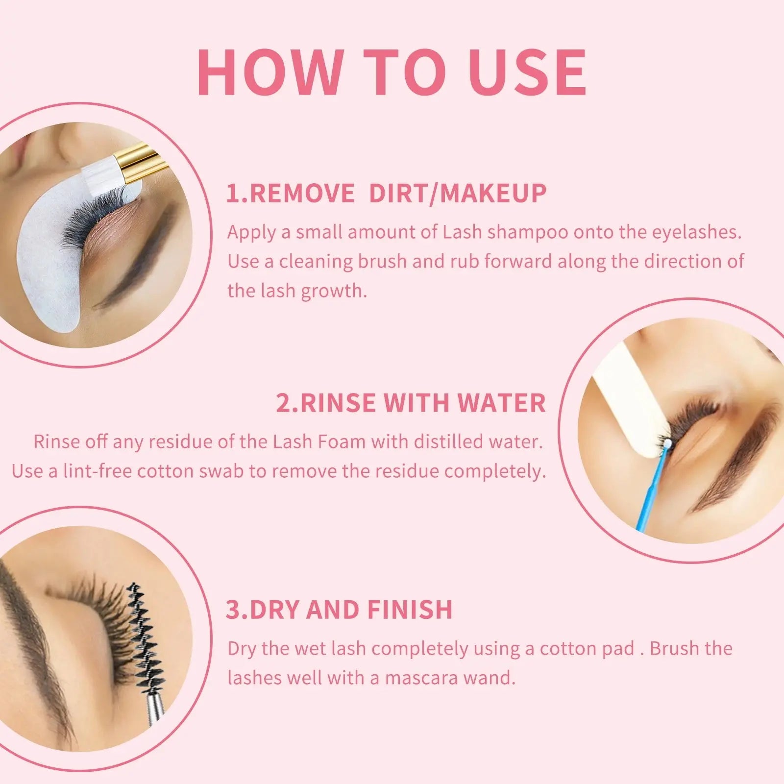 Lash shampoo cleansing set with brush and mascara wand for eyelash washing