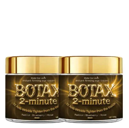 Two BOTAX 2-minute eye cream jars with gold lids and black labels